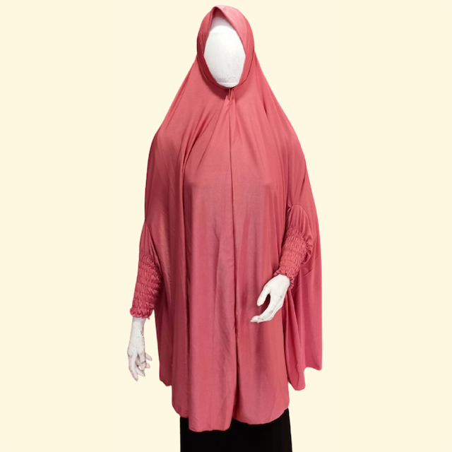 Carmine Pink Big Hijab With Hand Neek Frill Baniyan Cloth(Lyera)