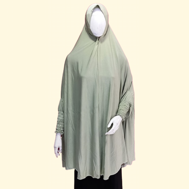 Pastel Gray Big Hijab With Hand Neek Frill Baniyan Cloth(Lyera)