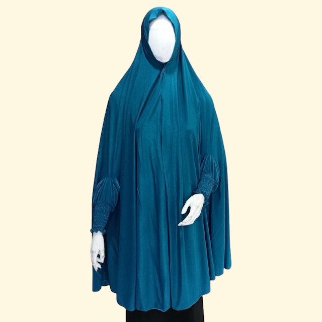 Peacock Green Big Hijab With Hand Neek Frill Baniyan Cloth(Lyera)